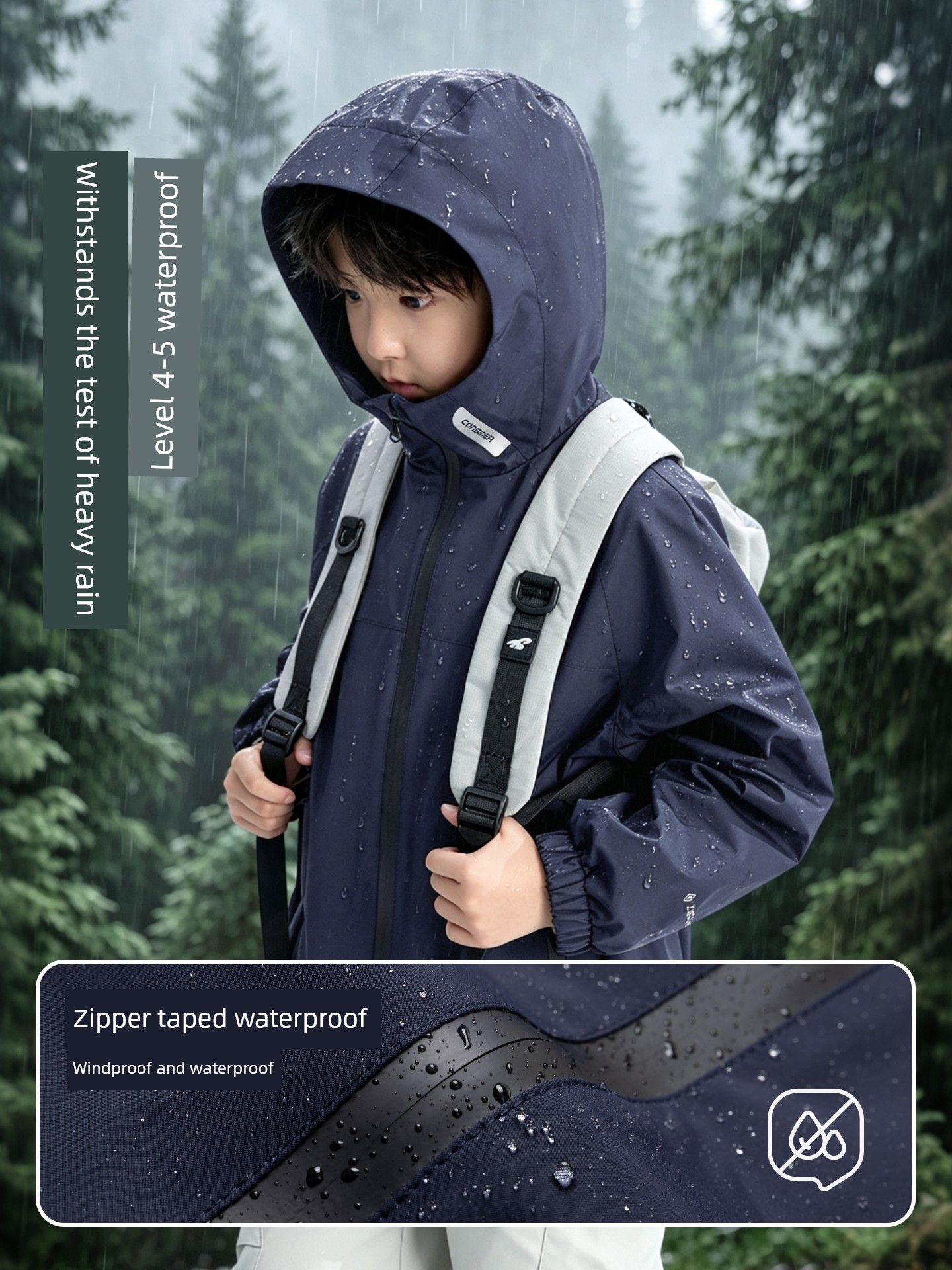 Zuoxi Children's Clothing Kids' 3-in-1 Jacket 2026 Autumn Collection Boys' Outdoor Mountain Style Waterproof Jacket for Older Children