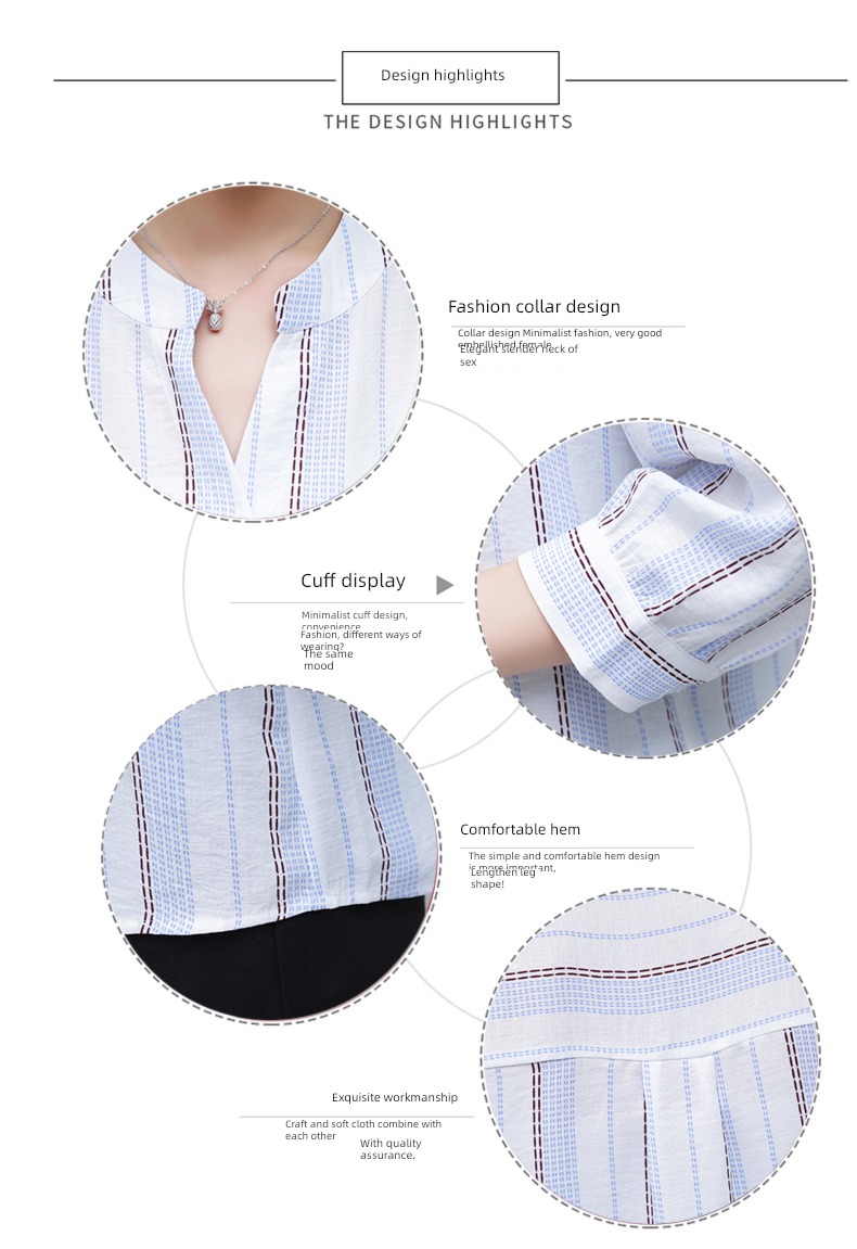 stripe easy summer jacket Middle sleeve Chiffon shirt