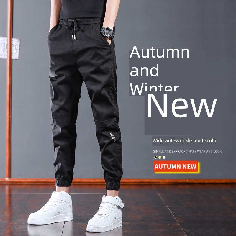 Autumn and winter schoolboy easy Tie one's feet Nine points Jeans