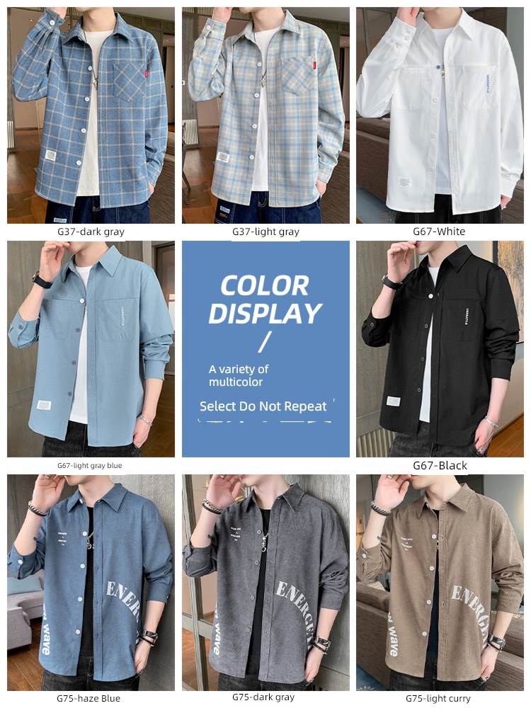 Romon Spring and summer leisure time handsome man Long sleeve shirt