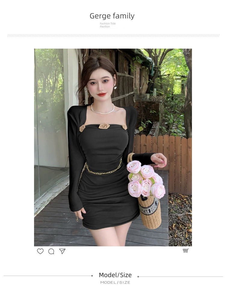 Foreign style three-dimensional flower chain skirt knitting loose coat