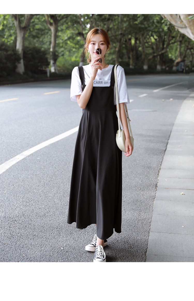Age reduction Super long To the ankle Close your waist Retro Strap skirt