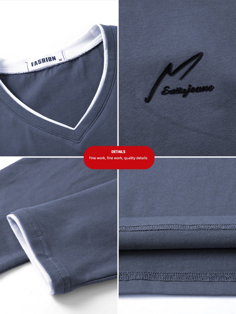 NGGGN V-neck man easy Put on your clothes Long sleeve T-shirt
