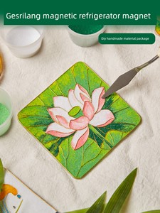 Cloisonné Enamel Fridge Magnet DIY Lotus Handmade Material Kit Cloisonné Painting Chinese Style Cultural Creative Home