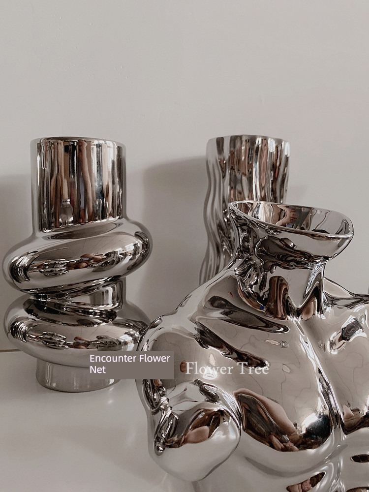 meet Flower tree Light luxury Nordic style silver Mirror ceramics vase Ornaments model houses Soft outfit Home Furnishing display ornament