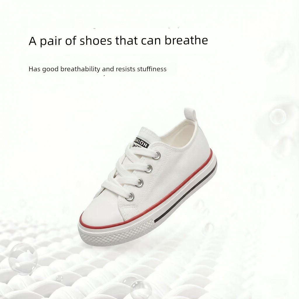 Kindergarten Indoor White Shoes for Boys, Lightweight Indoor Shoes for Children Entering School, White Canvas Shoes for Boys Entering School — 3