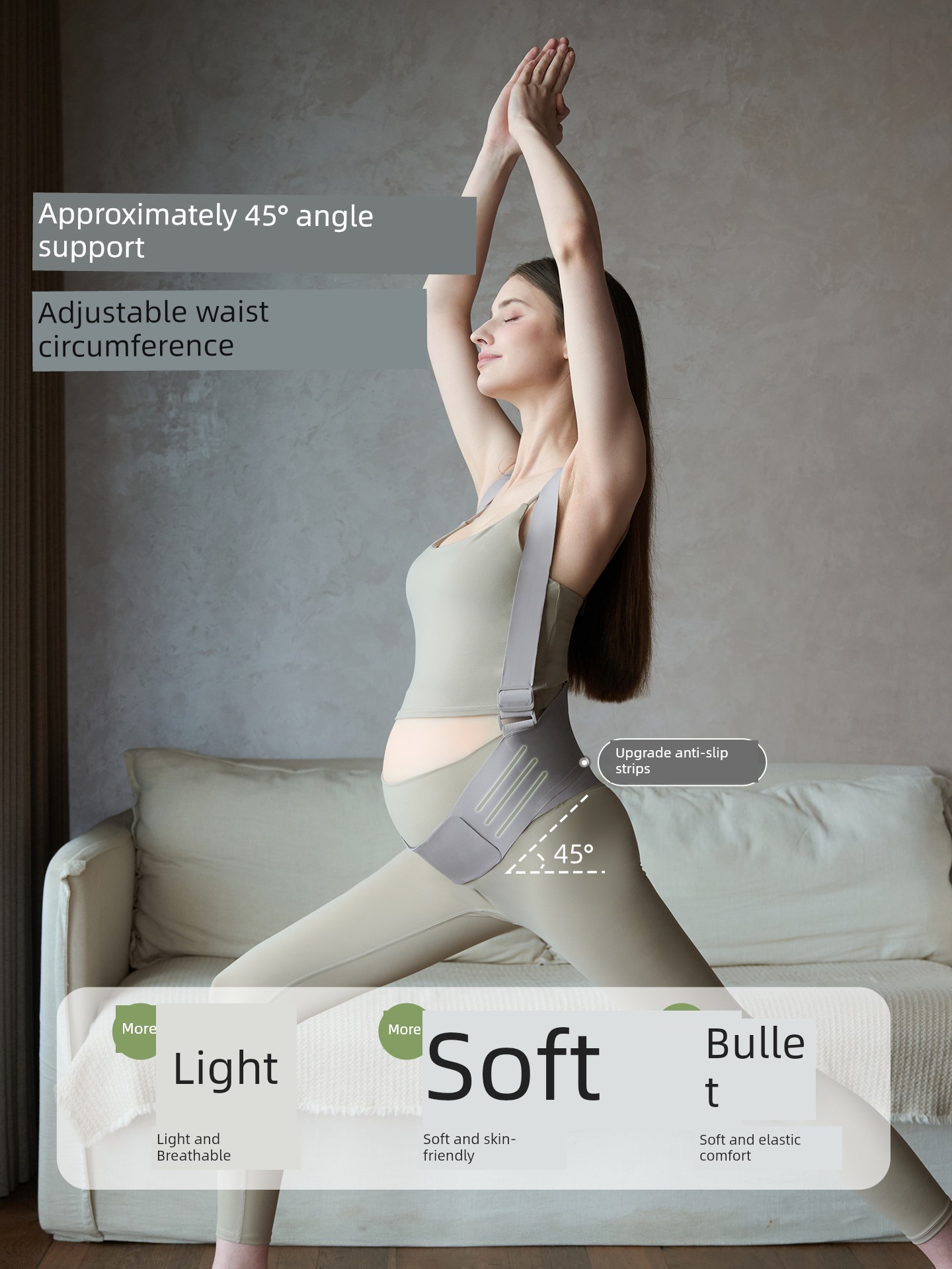 Yatemo Maternity Belly Support Belt, Thin Model for Late and Mid Pregnancy, Large Size Abdominal Belt with Waist Support and Back Brace