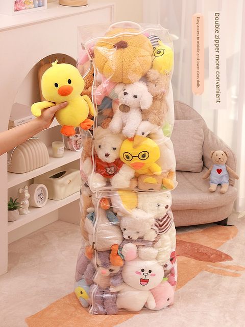 Doll storage bag transparent plush toy finishing artifact cloth doll zipper dustproof bag large capacity