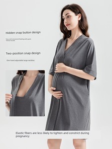 Gomeizi Tianzhu Maternity Home Nightgown Nursing and Maternity Dress Short Sleeve Postpartum Outerwear Summer Nightgown 