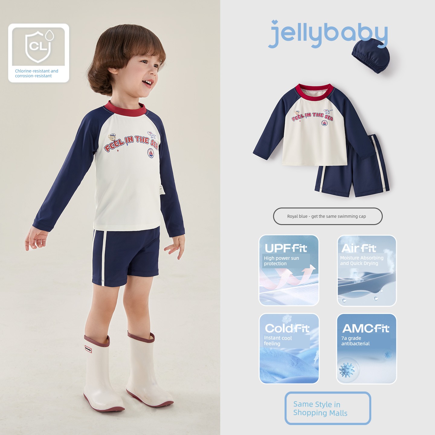 Quick-Drying Sun Protection Children's Separates Shark Long Sleeves Swimsuit — 5