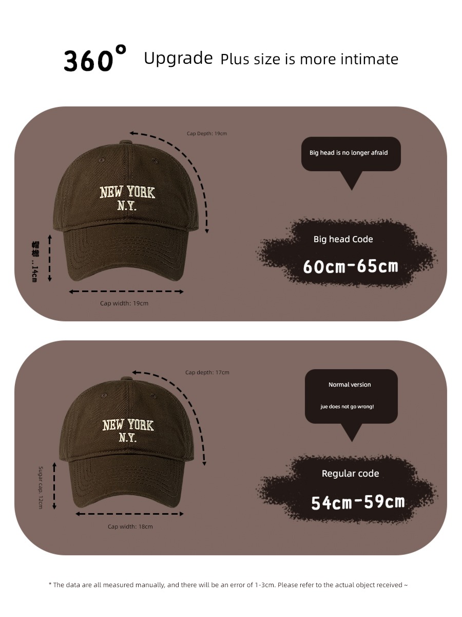 62cm Head circumference female Autumn and winter Big face coffee Hat
