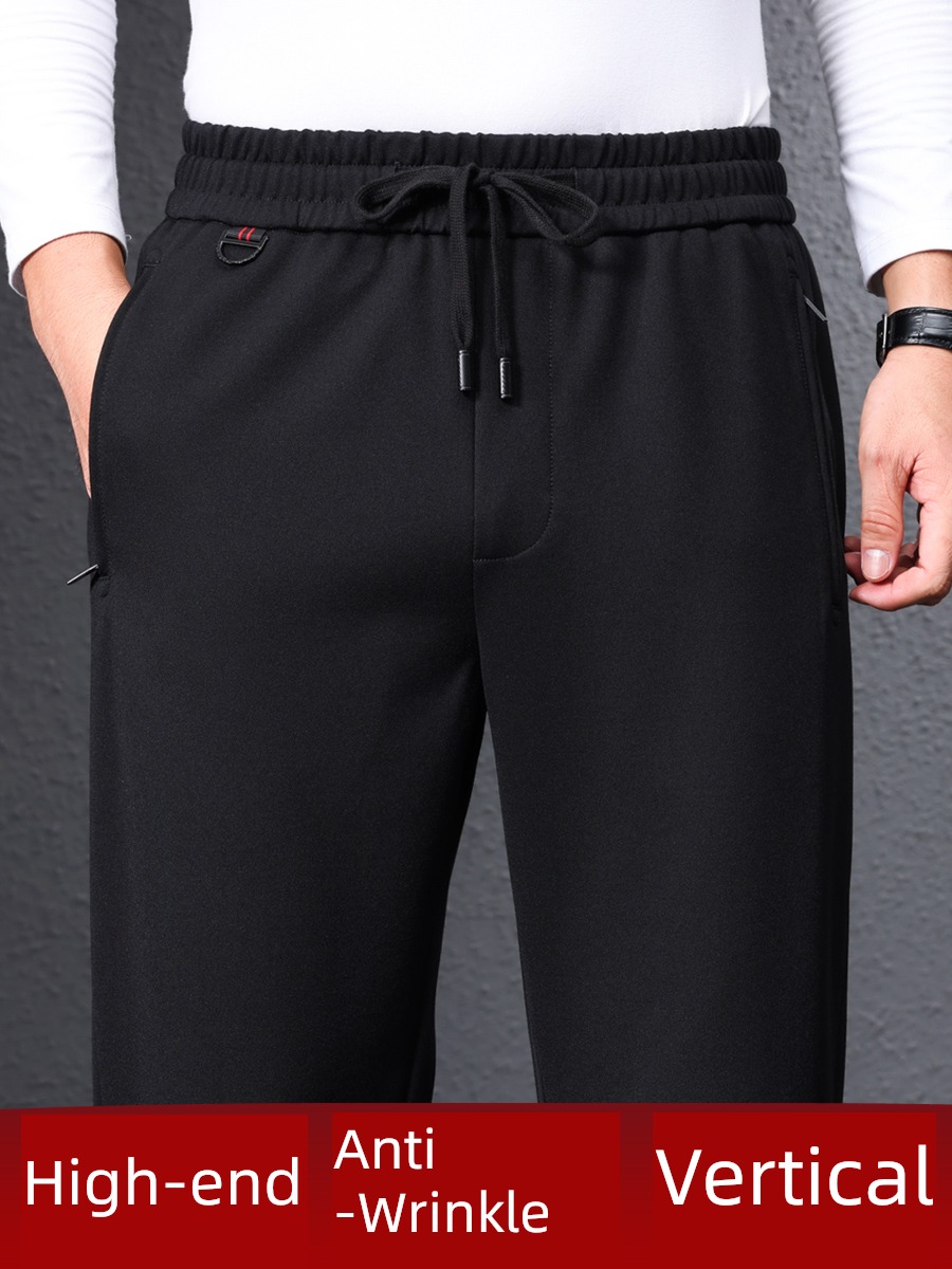 Straight cylinder Middle aged and elderly Plush thickening Autumn and winter Sports pants