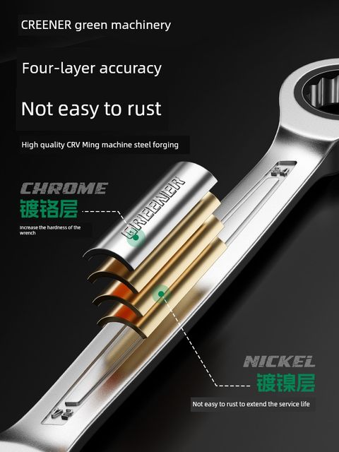 绿林扳手棘轮快速两用开口72齿自动双向万能梅花板手17mm工具套装