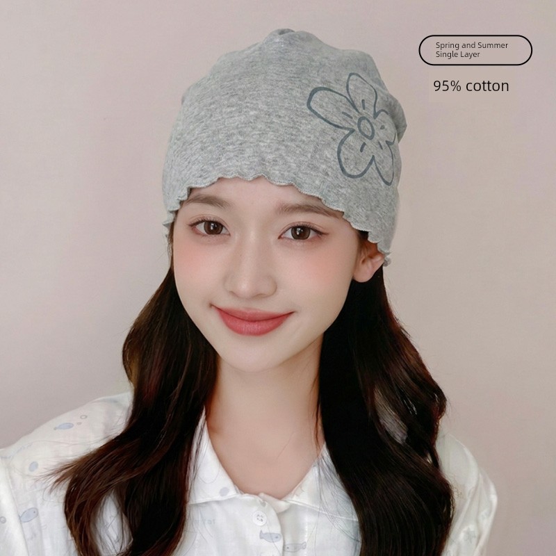 Jq Jingqi [Ruffled Edge] Summer Thin Maternity Hat Single Layer Floral Large Head Circumference Pregnant Women's Hat Windproof Forehead Protection — 4