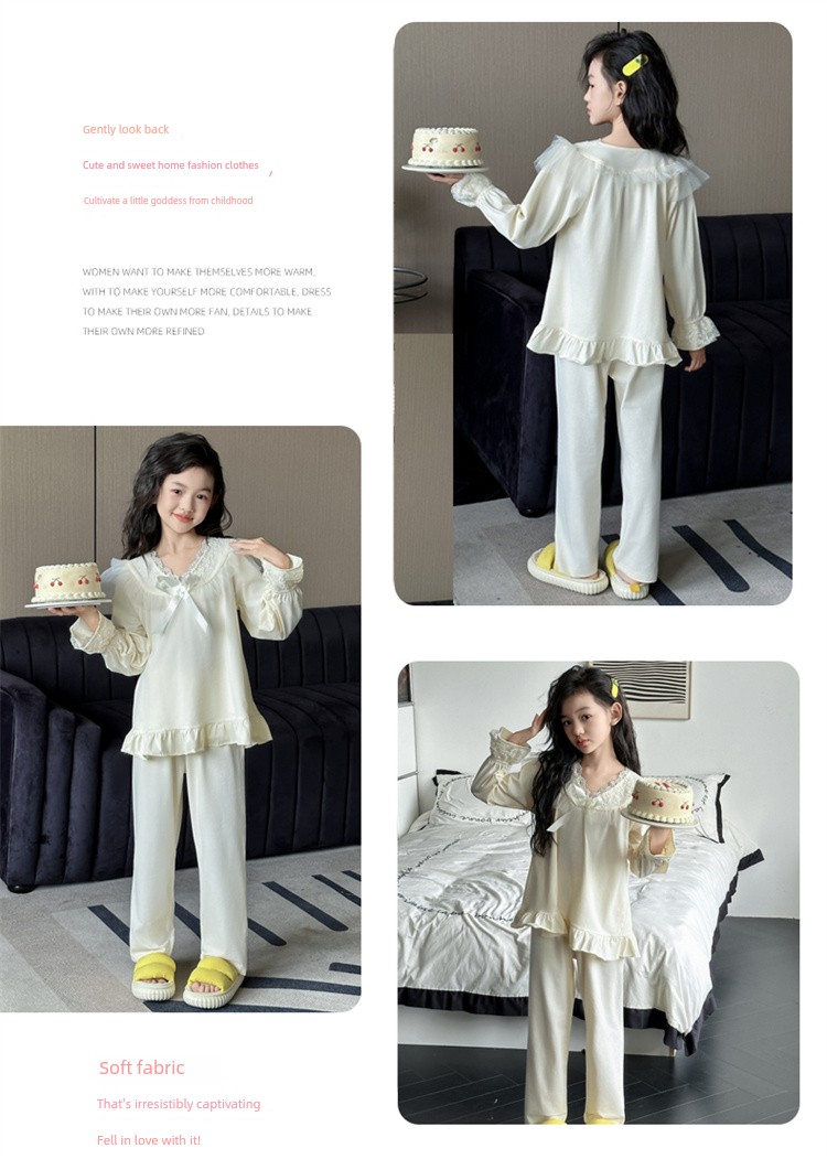 Children's Pajamas Spring and Autumn Pure Cotton 2026 New Style Big Girls' Home Wear Autumn Long-Sleeve Kids' All-Cotton Set Stylish — 11