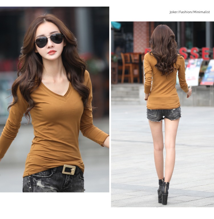 Autumn and winter Self-cultivation Pure black ma'am Long sleeve Undershirt