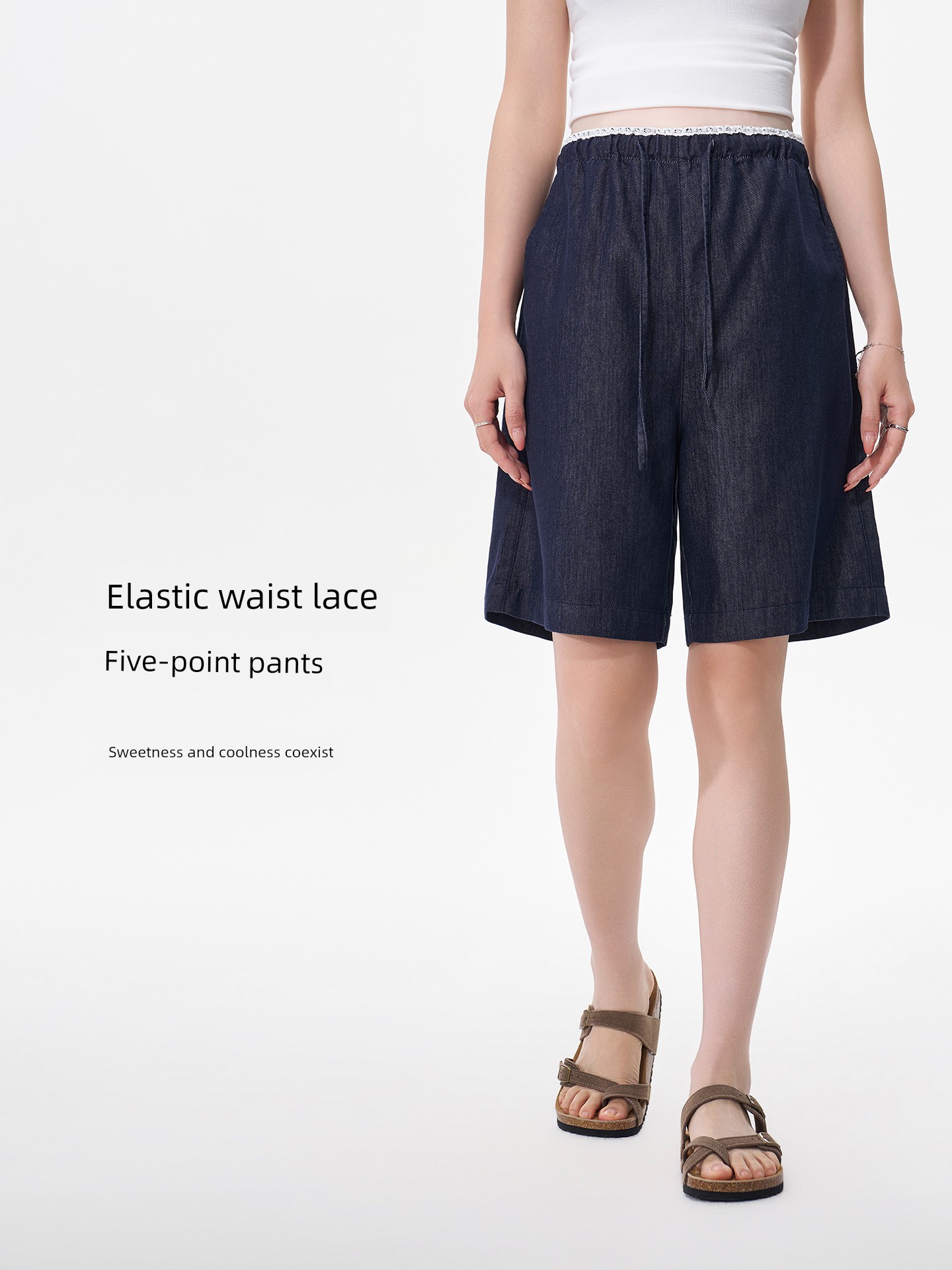 Masanon Maternity Jeans Summer Thin Style Outerwear for Petite Women with Lace Trim Five-Point Shorts Summer Wear 2026 New Model — 3