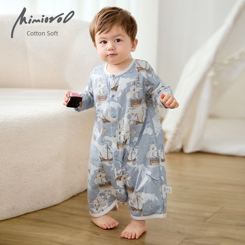 Baby Pajamas, Baby Nightgown, Autumn One-Piece Clothing, Pure Cotton, Thin Long-Sleeved Autumn and Winter Sleeping Bag for Young Children, Boys — 5