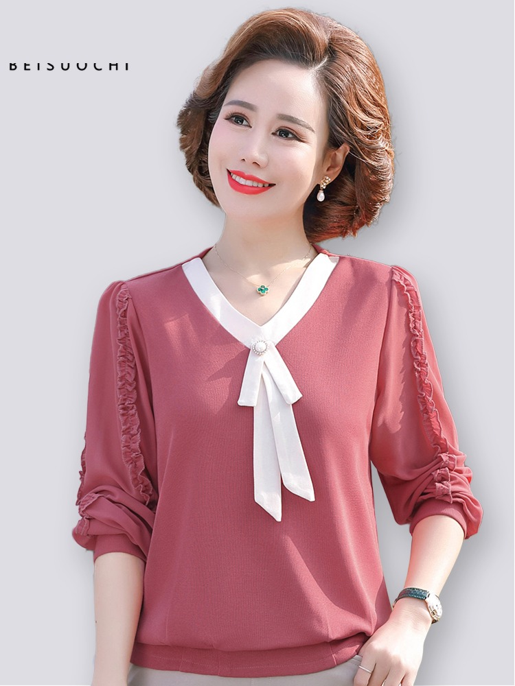 Autumn clothes Foreign style middle age ma'am Undershirt Long sleeve T-shirt