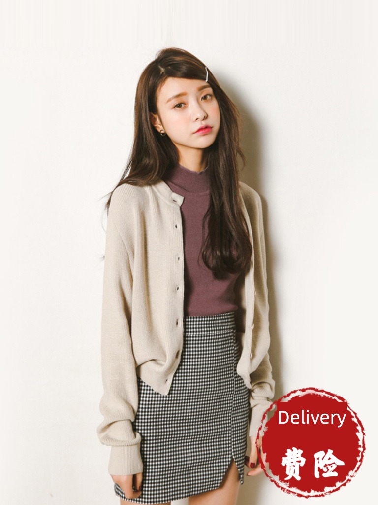 spring and autumn Korean version Solid color Round neck Versatile ma'am Sweater