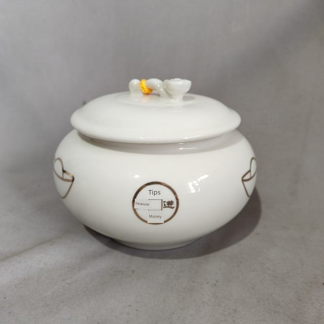White Ruyi Cornucopia Ornaments with Lids, Yuanbao, Copper Coin Pattern, Ceramics, Cantonese, Decoration, Feng Shui
