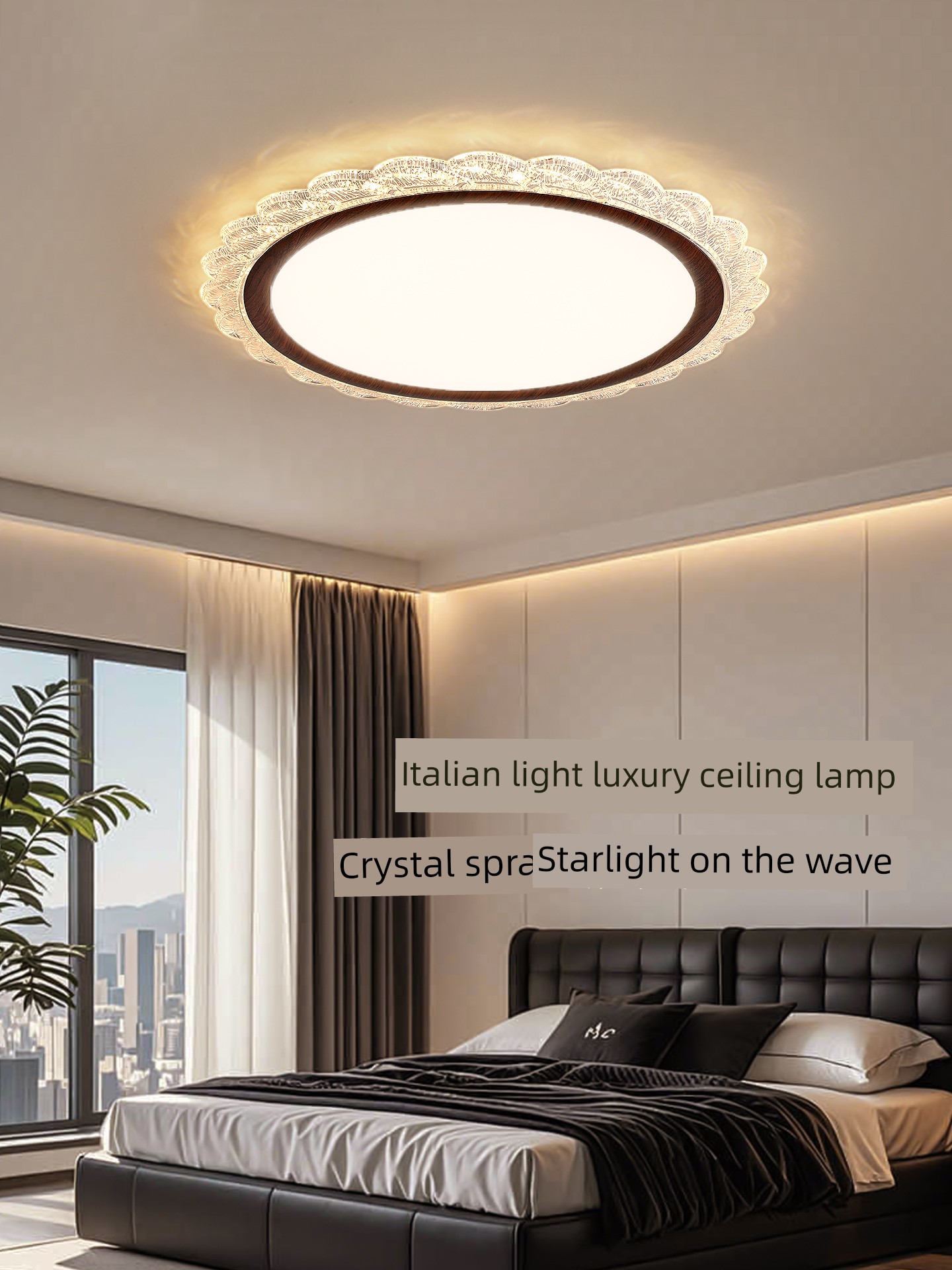 Bedroom Lamp Italian Minimalist Style Master Bedroom Study Room Lighting New High-End Light Luxury Crystal Wave Ceiling Lamp E002