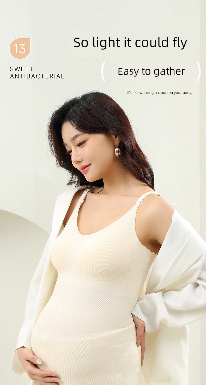 Maternity Nursing Tank Top with Straps, Postpartum Breastfeeding, No Need to Wear Underwear, Anti-Exposure, Thin Autumn Style Bra for Pregnant Women — 21