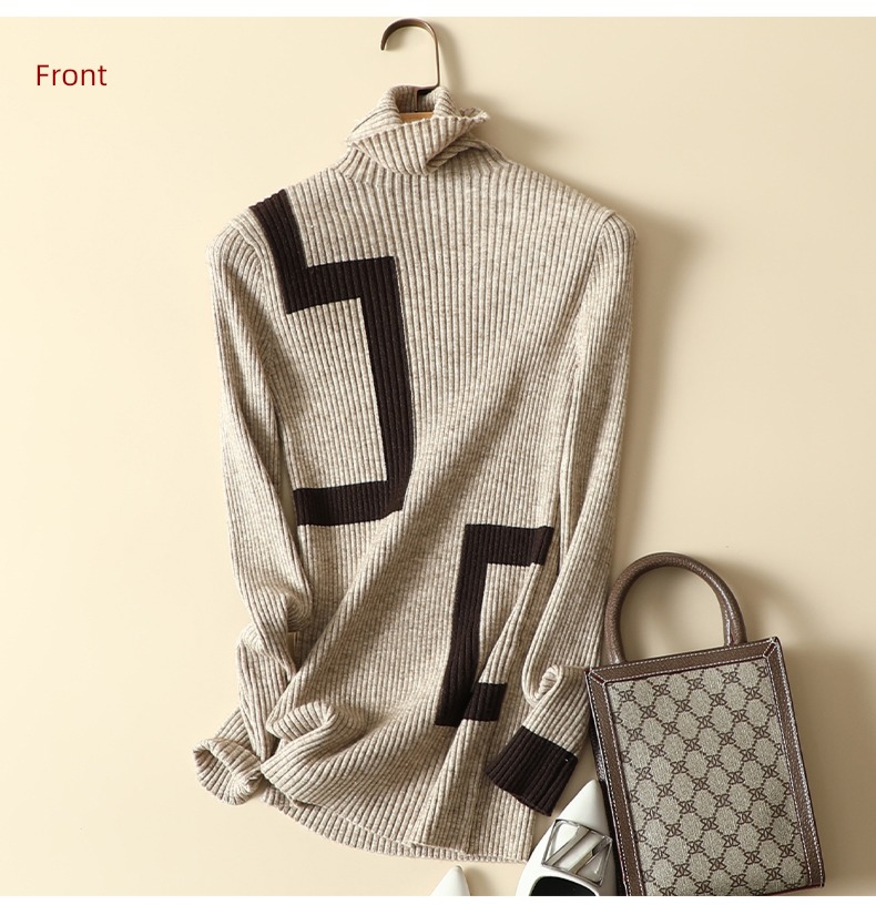 Pile collar Color contrast Splicing ma'am Self-cultivation sweater Condom