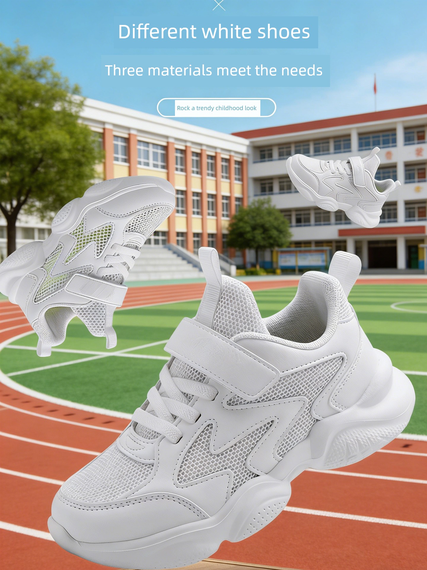 Spring and Autumn Mesh Breathable Soft Bottom Campus Sports White Shoes