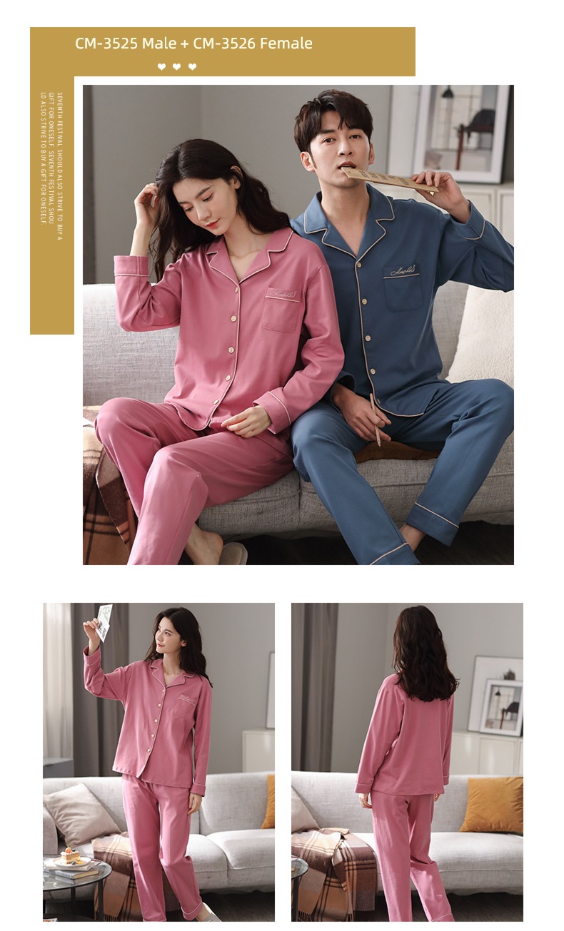 summer female Spring and Autumn Long sleeve man Cotton lovers pajamas