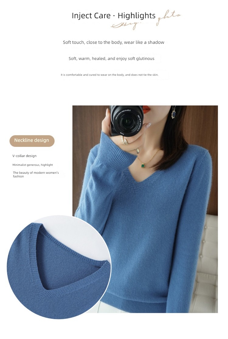 Solid color have cash less than that is registered in the accounts Long sleeve Inner lap Big size Show thin Cashmere sweater