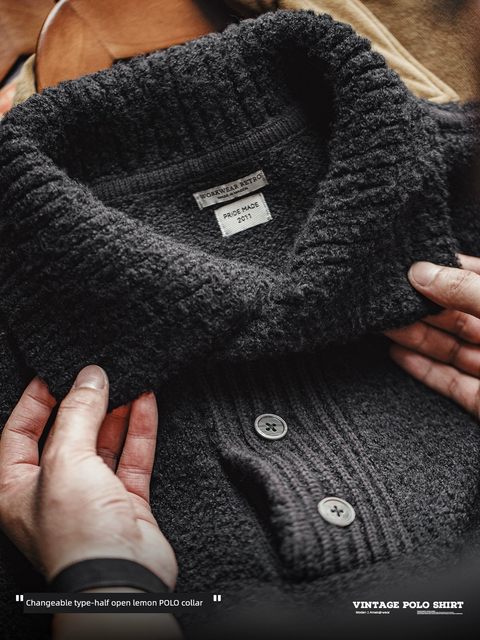 Maden workwear American retro heavy circle yarn Polo sweater lapel warm pullover thick sweater men's spring