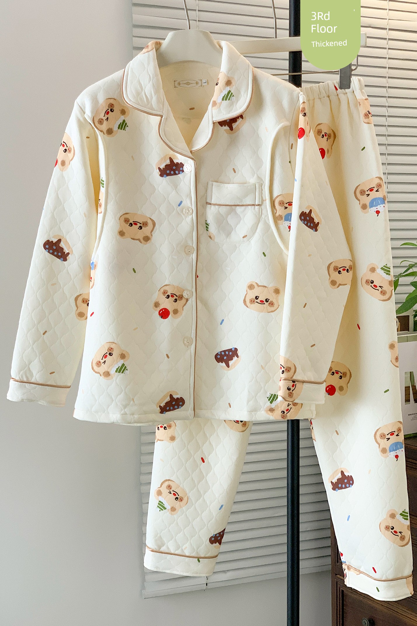 Autumn and Winter Thickened Air Cotton Maternity Pajamas, Spring and Autumn Style Pure Cotton Postpartum Maternity Sleepwear for Breastfeeding, Suitable — 3
