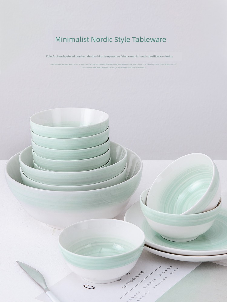陶瓷北歐風格ins風水果沙拉碗 簡約小清新餐具 釉下彩薄荷綠