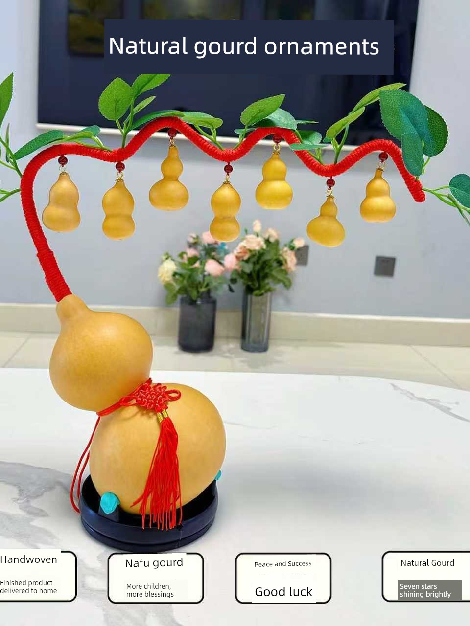 Natural Real Gourd Handcrafted Fortune Tree for Housewarming, Business Opening, Living Room, Dining Room, Air Conditioning, Home Decor, Wealth-Attracting Ornament