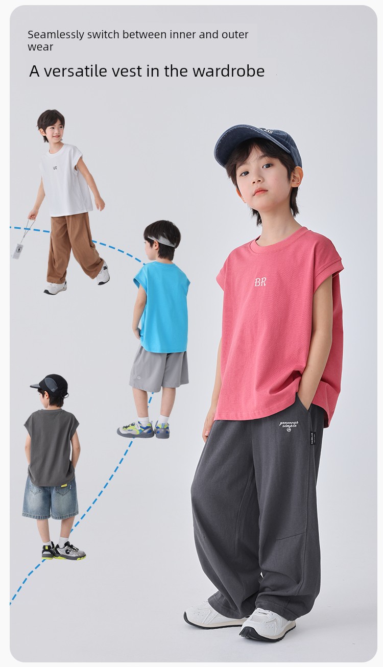 Haima's Boys' Pure Cotton Summer Thin Vest 2026 New Style Children's Sleeveless T-Shirt Boys' Outerwear Set Trendy — 10