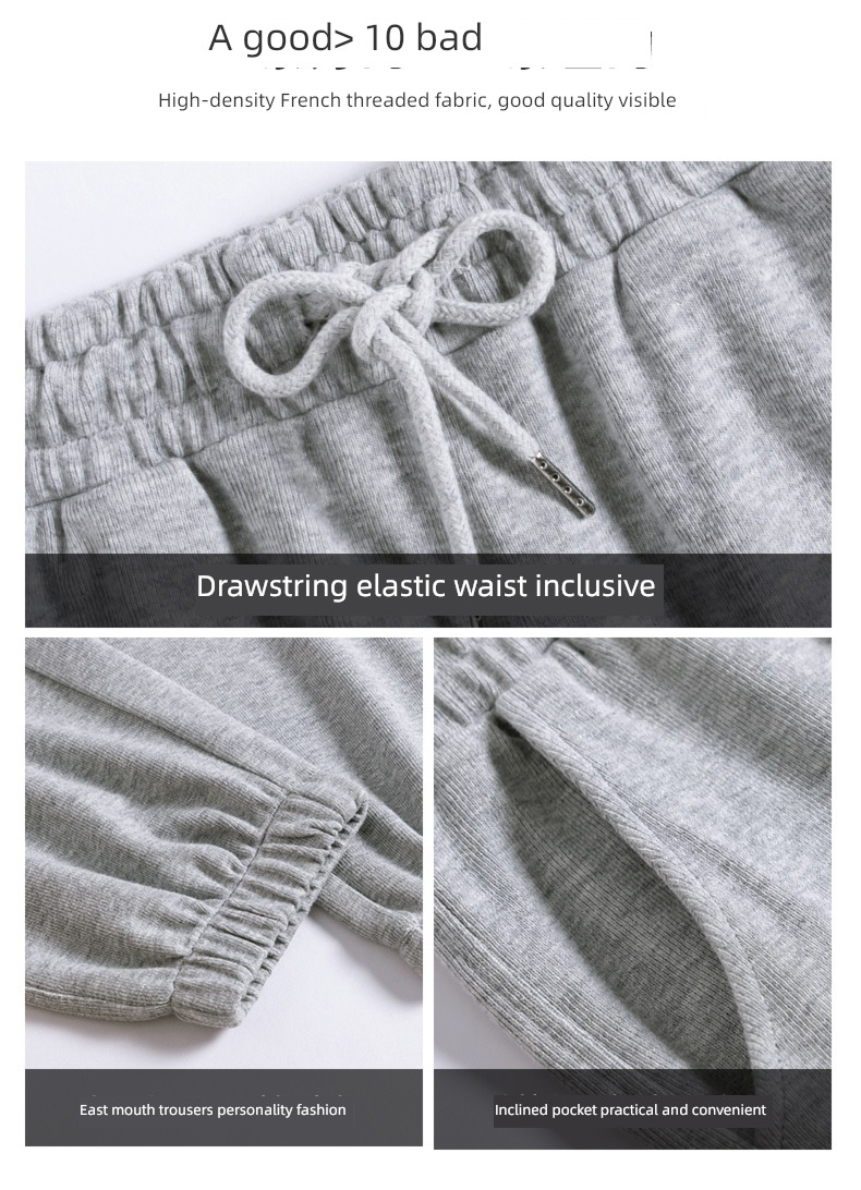 female Autumn and winter Plush Tie one's feet Show thin grey leisure time sweatpants