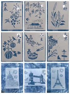 116 Batik Blue Dyeing Paste-Dyeing Stencil Templates, Durable Materials, Traditional 24 Solar Terms, Famous Architecture