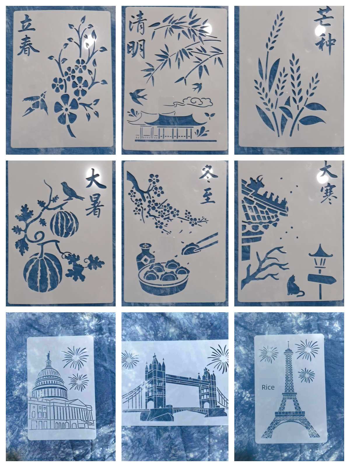 116 Batik Blue Dyeing Paste-Dyeing Stencil Templates, Durable Materials, Traditional 24 Solar Terms, Famous Architecture, Chinese Knot