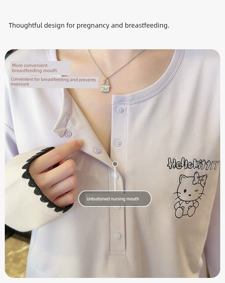 Hat with Chest Pad, Postpartum Clothing, Pure Cotton Nursing Pajamas, Postpartum Maternity Home Wear for Spring, Autumn, and Winter, Can Be Worn Outside — 9