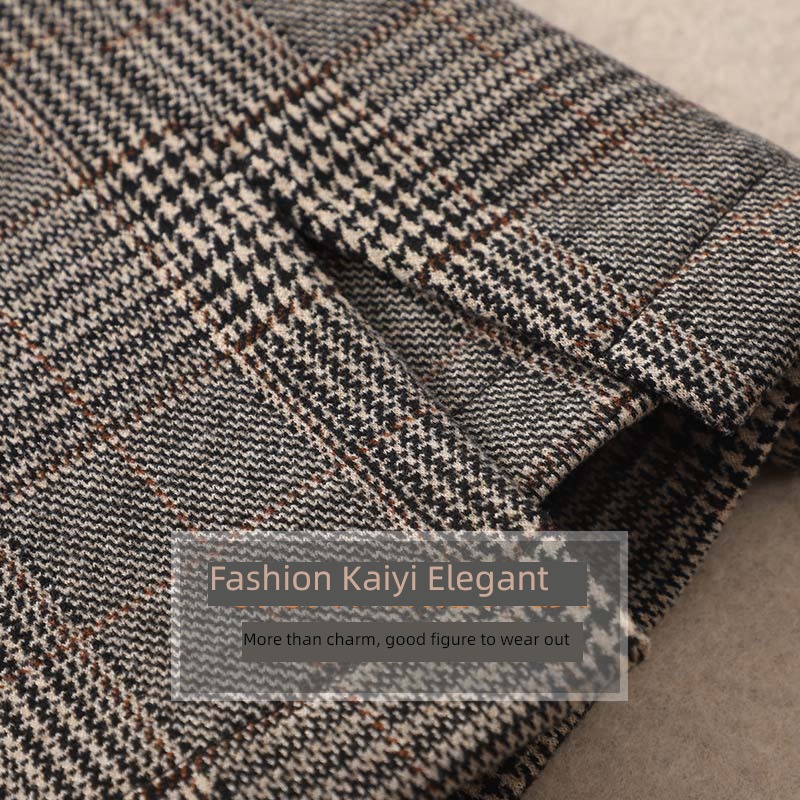 Wool lattice High waist Buttocks A word winter skirt