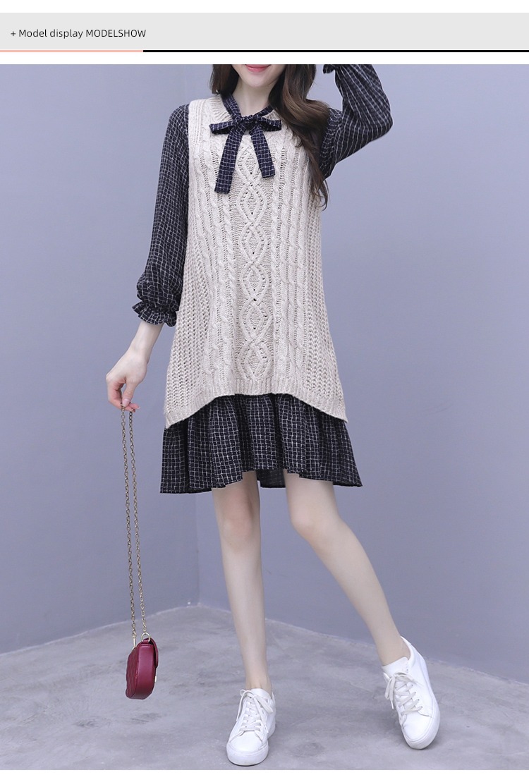 Autumn and winter leisure time knitting Dress ma'am Two piece set