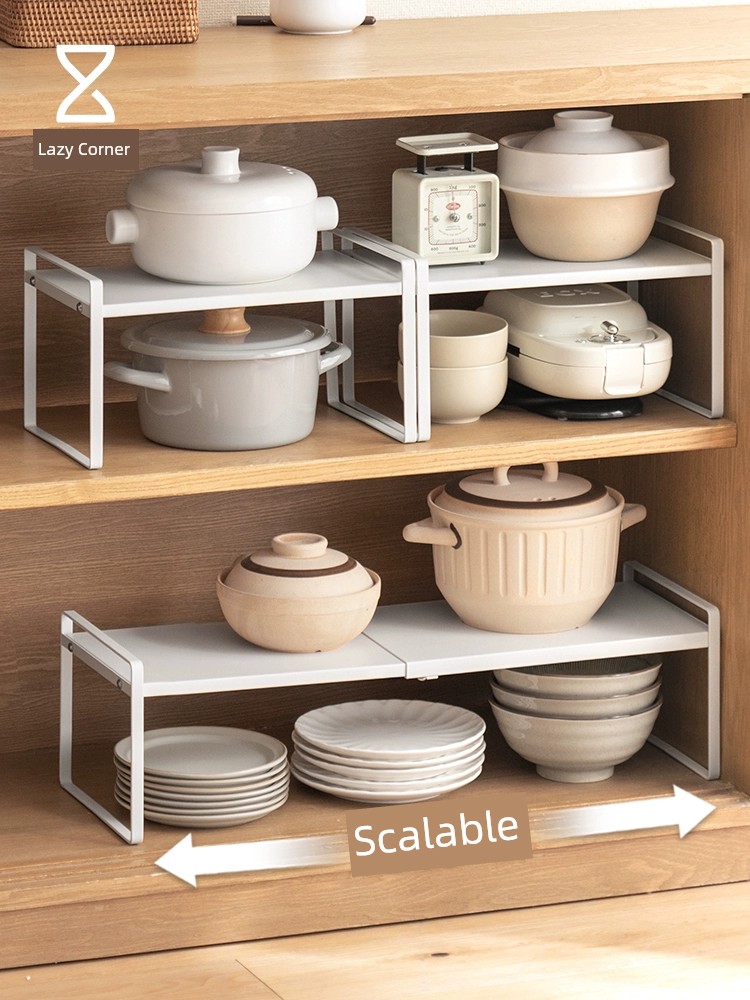 日式板面金屬伸縮收納架廚房調料分層置物架鍋碗儲物架