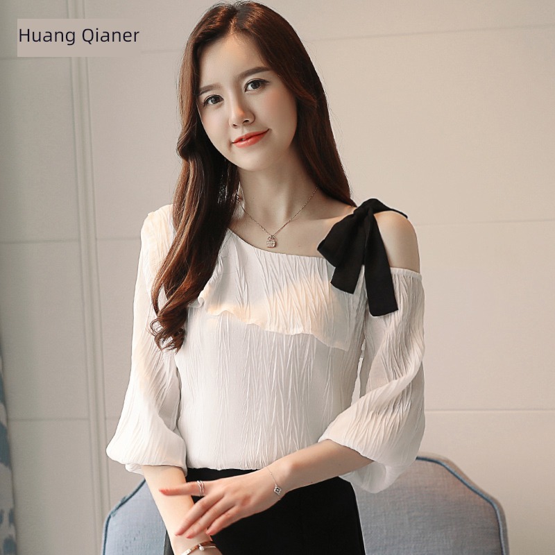 strapless  Cover your stomach sexy Chiffon Middle sleeve clavicle camisole
