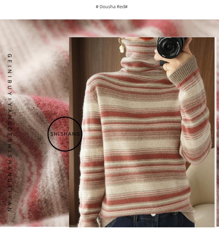 Cashmere Heap High collar female jacket stripe Sweater