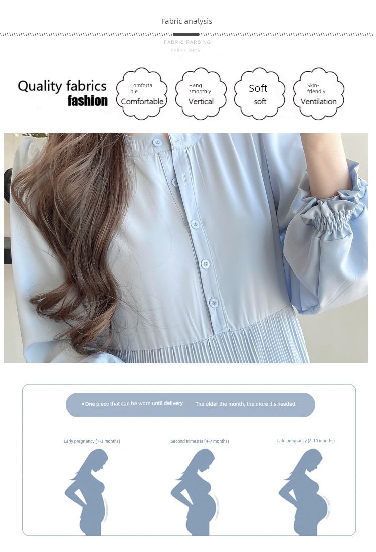 Maternity Wear 2026 New Autumn Style Loose Slimming Pleated Dress for Pregnant Mothers, High-End Nursing Long Dress — 8