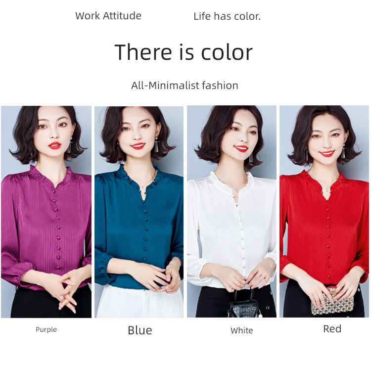Long sleeve high-grade Foreign style Agaric edge Hangzhou real silk shirt