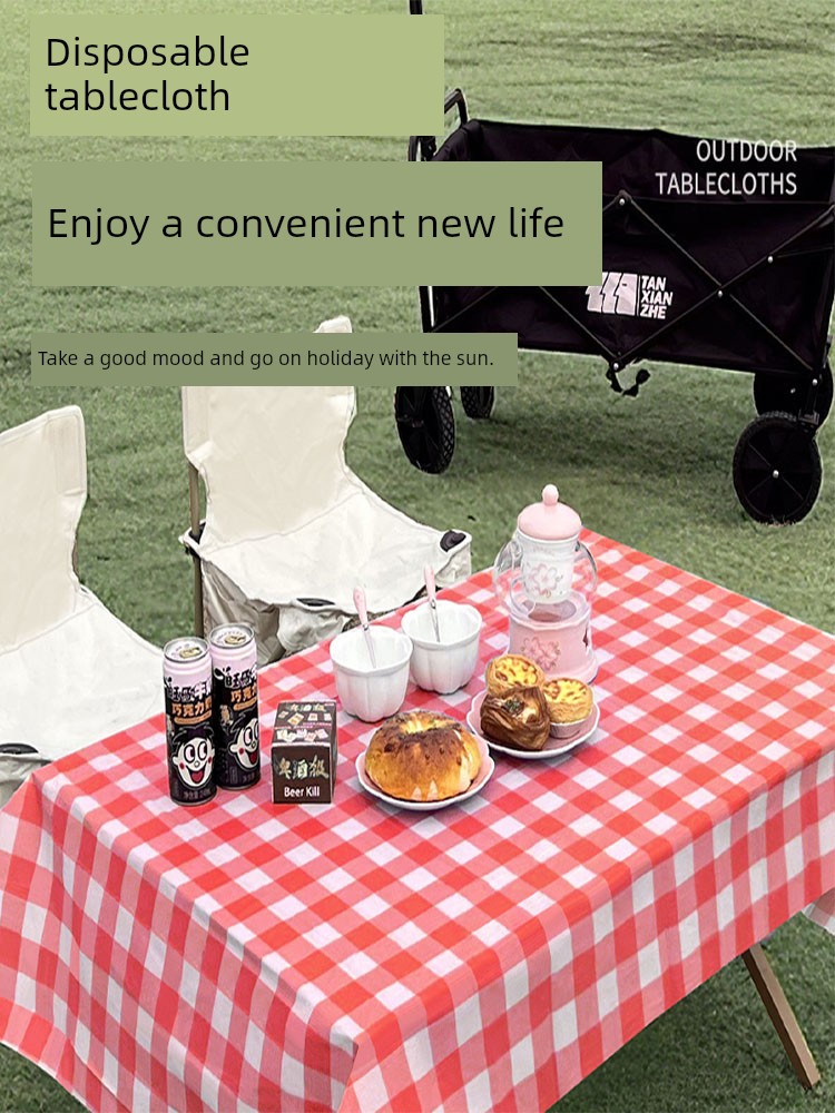 Disposable Tablecloth Camping Picnic Mat Green Elementary School Trolley Outing Thickened Egg Roll Table Rectangular Outdoor Tablecloth