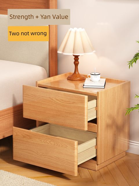 Sanmeng full solid wood bedside table modern simple small bedside cabinet Nordic bedroom creative log storage cabinet