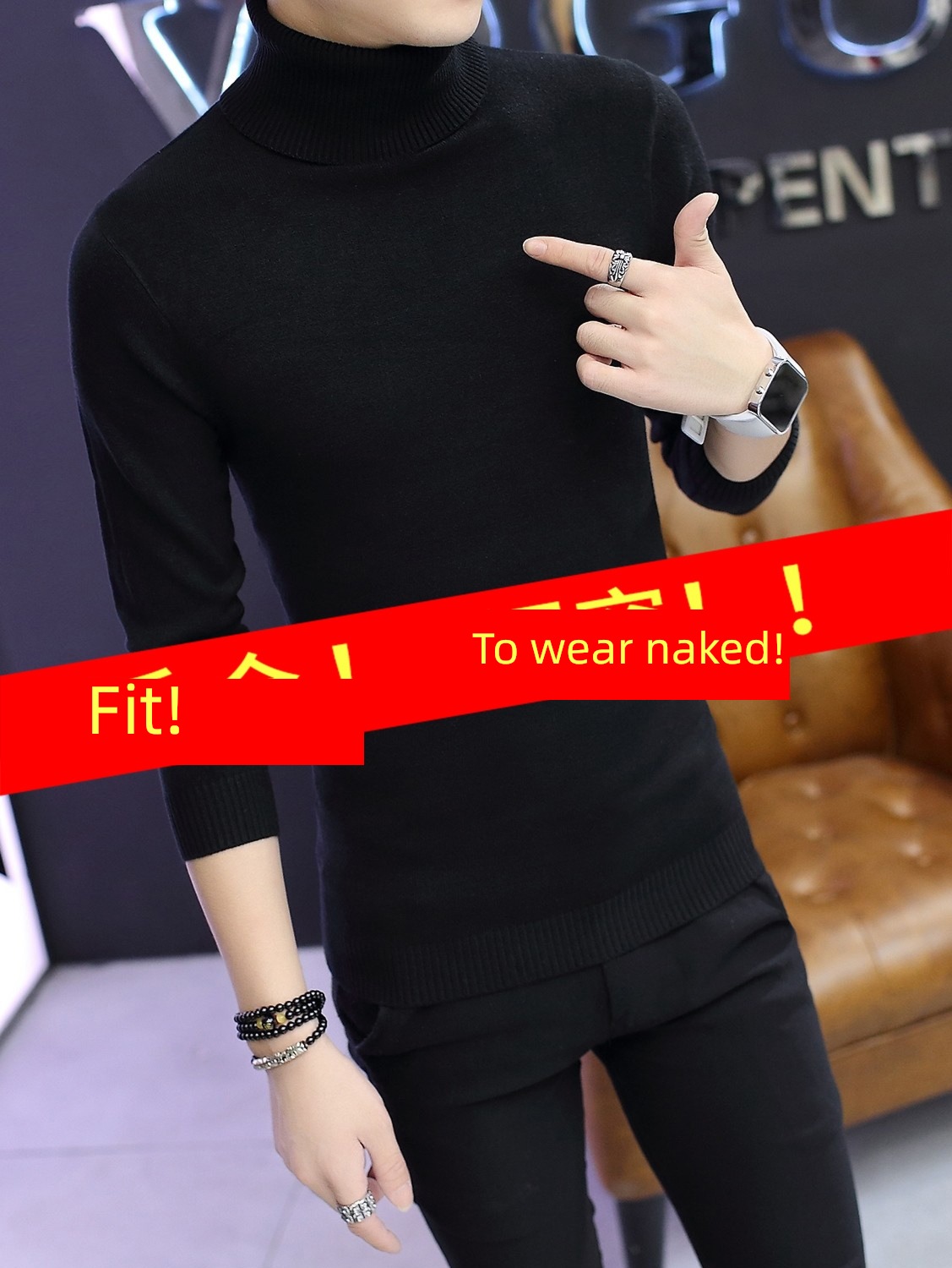 Korean version Self-cultivation Autumn and winter Undershirt black High collar sweater